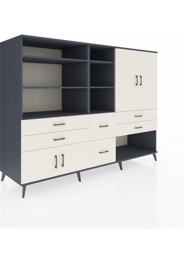 Kronos Dolap 10 Raflı 6 Çekmeceli 4 Kapaklı 220x59x163 Antrasit-a Antrasit-aytaşı