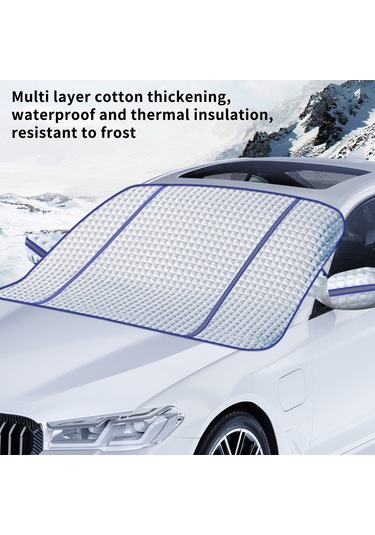 Ranyeek Oto Cam Kapağı Kışlık - Mıknatıslı, Güneş Engeli, Isı Yalıtımı, Gece Yansıtan Şeritli, Mavi, 145x105cm