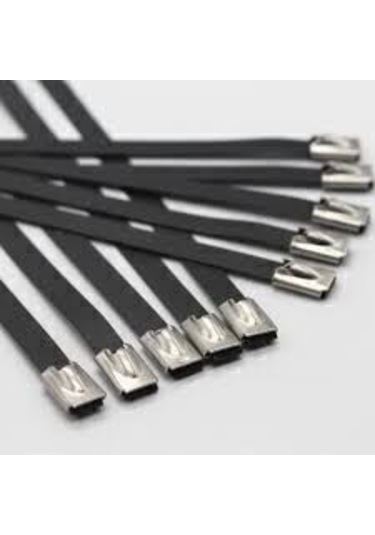 Paslanmaz Çelik Kablo Bağı Cırt Kelepçe 7,9x300 Siyah 304 Kalite Polyester Kaplı Tork 100 'lü Paket