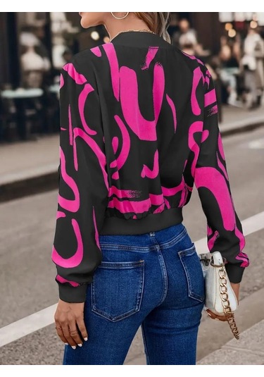 Kadın Uzun Kollu Önden Fermuarlı Kısa Şardonlu Dalgıç Ceket Mor