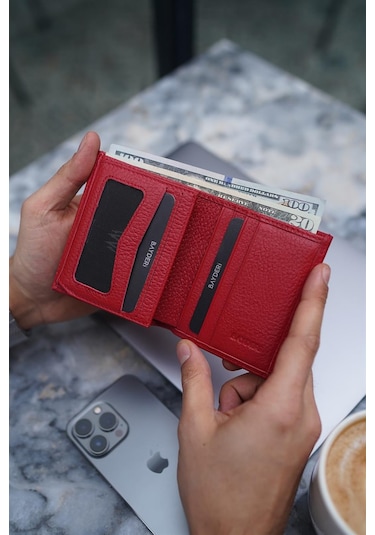 Bayderi Lisande Hakiki Deri Kibar Erkek Cüzdanı Kırmızı