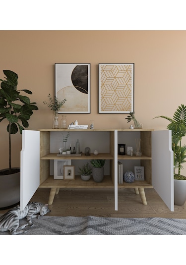 Verona Çok Amaçlı Ahşap Ayaklı Konsol Safir Meşe-beyaz