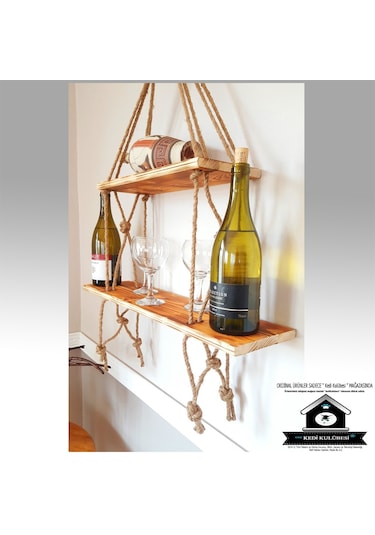 Kedikulübesi Raf - Özel - Duvar Rafı - Halatlı Raf - Kitaplık - Çiçeklik