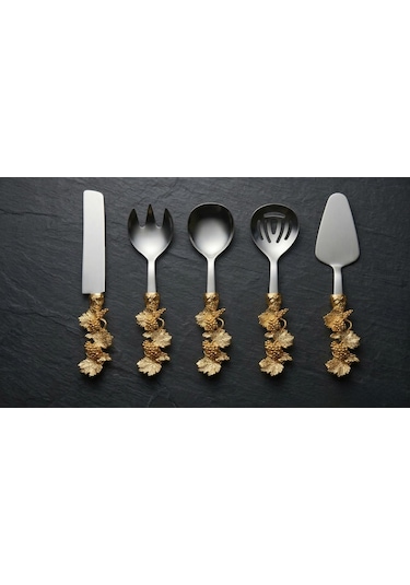 Onon Retro 5 Parça Paslanmaz Çelik Servis  Takımı Gold