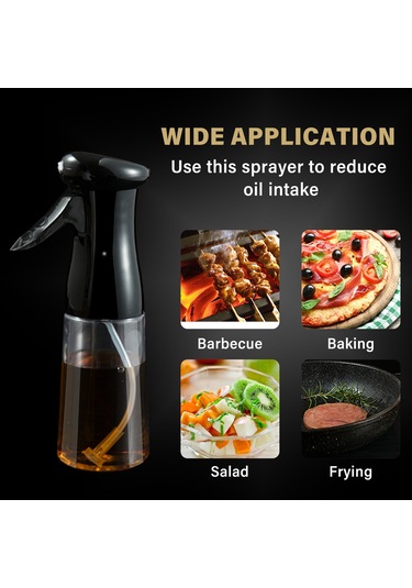 Fosenze Siyah Plastik Yağ Spreyi - 200ml Kontrollü Yağlama, Pişirme/grill İçin + Yağ Fırçası Ve Temizlik Fırçası Seti Siyah