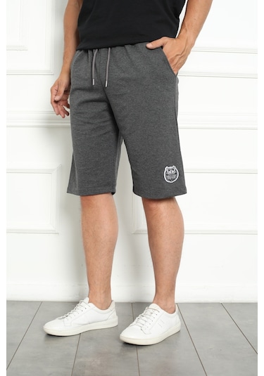 Erkek Şort Bermuda Kurt Armalı Beli Bağcıklı Ipli Cepli Büyük Beden Geniş Beden Aralığı Antrasit Nıc1067 R50 Antrasit