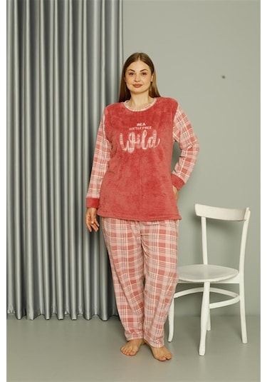 Akbeniz Welsoft Polar Kadın Büyük Beden Pudra Pijama Takımı 808040 - 4xl Pudra