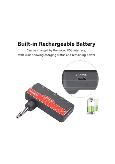 Geeksen Gitar Kulaklık Amfisi Amfi 1/4 İnç Fiş 3,5 Mm Kulaklık Jakı Ve Aux Girişi Ton Ses Kontrolleri Dahili