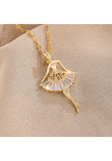 Tatlı Zarif Balerin Kız Zirkon Kolye Kadın Kolyeleri Altın