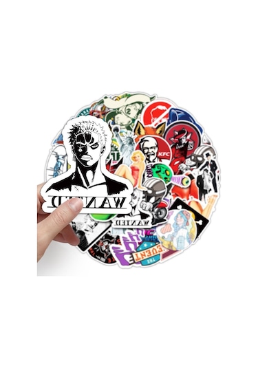 Cajuart 50 Adet Tekrarsız Karışık Retro Pvc Sticker 011