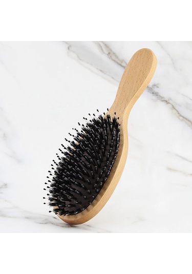 Vkemall Ahşap Saplı Piliç Tüyü Hava Yastığı Saç Fırçası - Saç Bakımı Ve Stilleri İçin Nemlendirici Kıllı Tıraş Fırçası