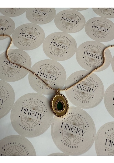 Zümrüt Damla Taşlı Kararmaz Çelik Kadın Gold Kolye Modern Ve Şı Altın