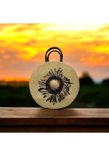 Hasır Çanta, Silindir Çanta, Tasarım Çanta, Koyu Kahve Desenli Silindir El Çantası Kahverengi