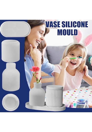 Silikon Saksı Kalıpları, 4 Parça Alçı Vazo Silikon Kalıp