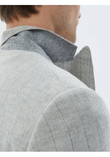 Kip Açık Gri Çizgili Modern Fit Yün Karışımlı Takım Elbise Çok Renkli