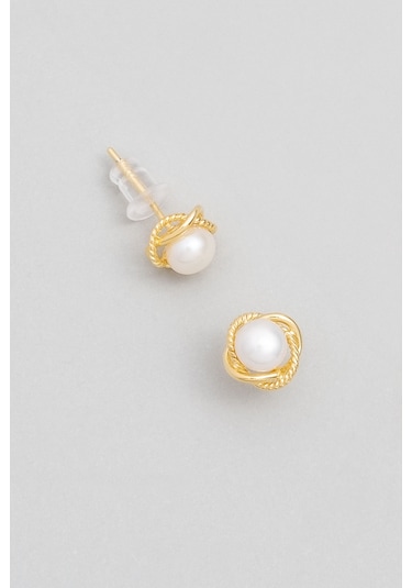 Minimal İnci 18 Ayar Sarı Altın Kaplama Gümüş Seti Sarı