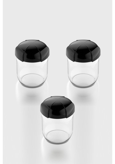 Renga Rhea 425 Ml Siyah Kapaklı 3'lü Cam Kavanoz Seti 131010 Siyah