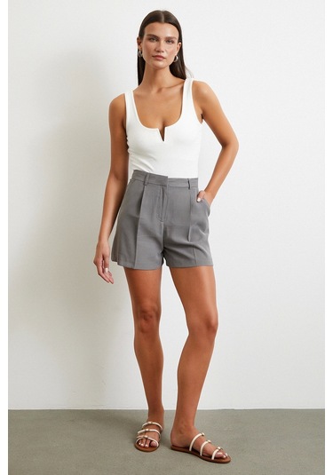 Piliseli Cepli Şort Gri Gri