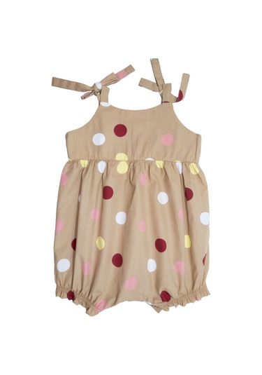 100% Pamuk Puantiyeli Askılı Yazlık Kız Bebek Tulum Kahverengi