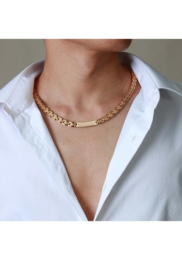 Manyetik Paslanmaz Çelik Zirkon Gerdanlık Kadın Erkek Altın Renk Sağlık Enerji Kolye Kadın Erkek Için Paslanmaz Çelik Zincir Güç Kolyeler Altın - Kırmızı