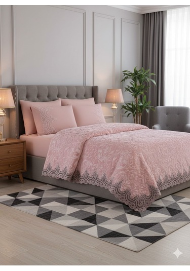 Çift Kişilik Güpürlü Battaniye Seti Adriana Pudra Pudra