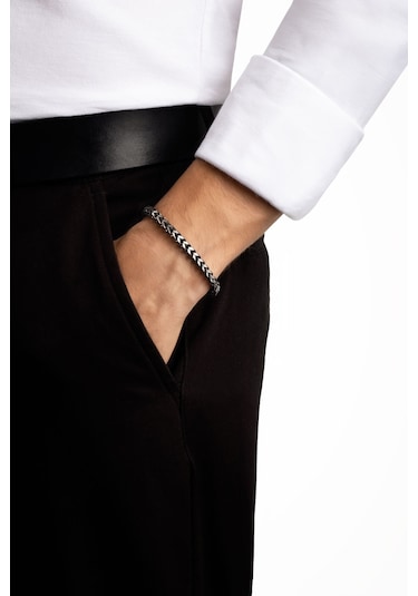 Metalik Stil Çelik Erkek Bileklik Gri