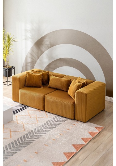 Katt Ekstra Rahat İskeletli 2 Li Koltuk 10 Renk Hardal