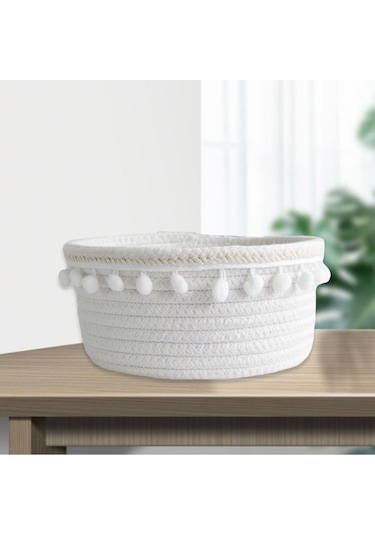Suntek Güzel Yumuşak Depolama Sepeti Dokuma Pamuk İpliği Yün Beyaz Peluş Top Beyaz
