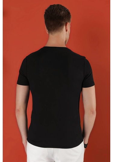 Slim Fit Bisiklet Yaka Düz Pamuklu Siyah Tişört Ts 823 Siyah
