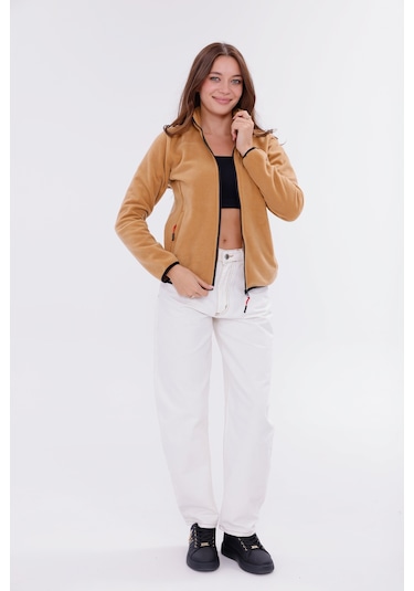 Monox Kadın Slim Fit Tam Fermuarlı Polar Ceket Kahve