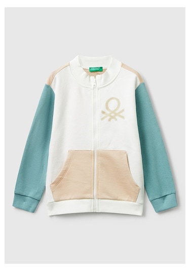 Benetton Kız Bebek Fermuarlı Sweatshırt BEYAZ