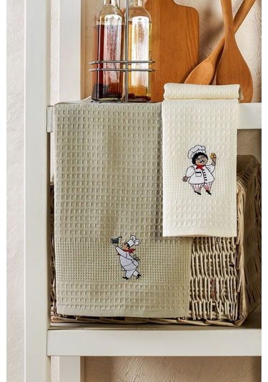 6lı Kurulama Peçetesi Nakışlı 40x60 Şef Gri-beyaz