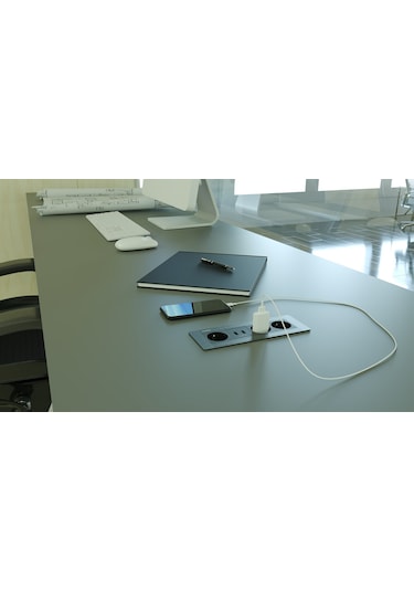 Metalline® Flat-line Kapaksız Gömme Masaüstü Priz Kutusu Usb - An