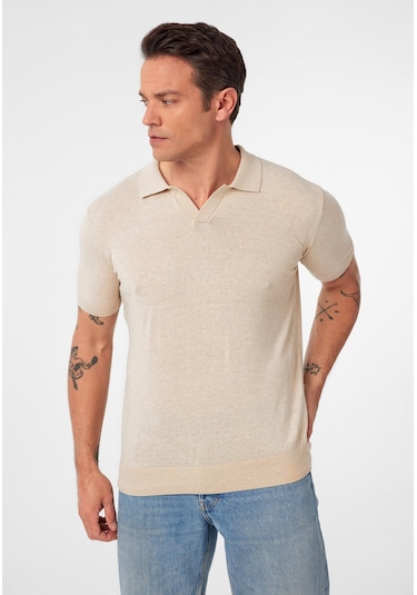 Gerhard Erkek Regular Fit Triko Polo Yaka T-shirt Bej