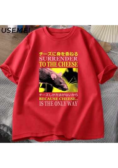 Peynir Teslim Komik Meme T-shirt Adam Giysileri Japon Sıçan Grafik T Shirt Erkek Kadın Rahat Trz-1321 Kırmızı