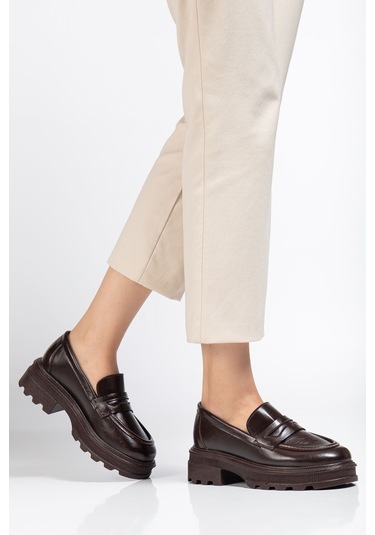 746-759 Kahve Yanki Yüksek Tabanlı Loafer Ayakkabı Açık Kahverengi