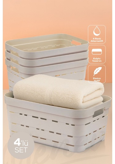 Vienev 4'lü 10,8 Litre Delikli Saklama Kutusu Bej Bej