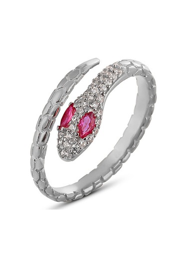 Zanaatsilver 925 Ayar Gümüş Ruby Taşlı Yılan Modeli Yüzük