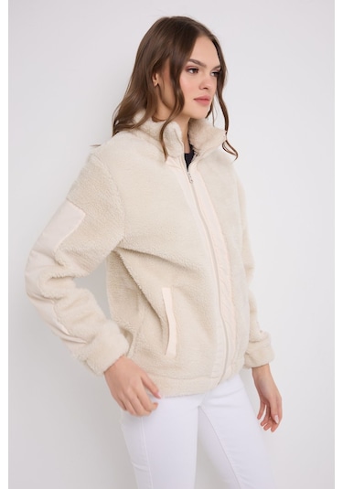 Montland Kadın Ekru Rüzgar Geçirmez Welsoft Çift Cepli Kışlık Mont Ekru