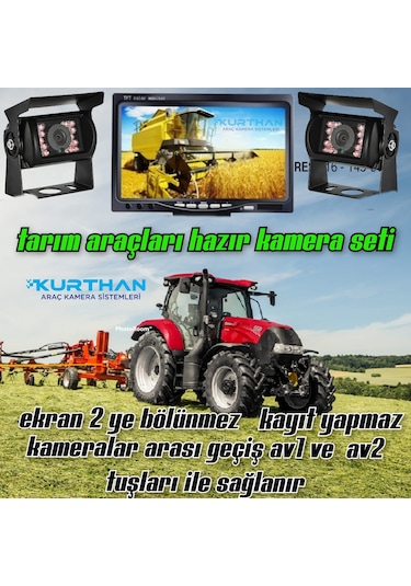Tarımsal Araç 7 İnç Monitör 2 Adet Kamera Seti 12 24 Volt