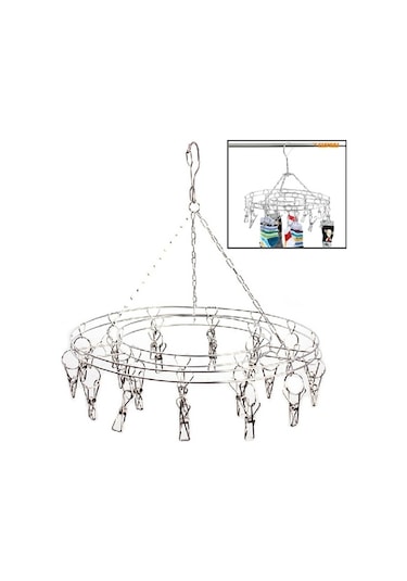 Sones Yuvarlak Paslanmaz Çelik Elbise Askısı 20 Klipsli Kırmızı