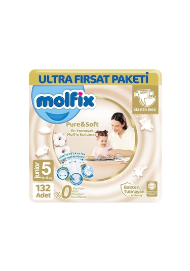 Molfix Pure Soft Ultra Avantaj Bebek Bezi 5 Beden 66x2 132 Adet 2'li