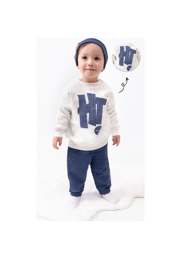 Hi Baskılı Bereli Armalı Oversize Erkek Bebek Takım Lacivert