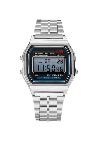 F91 Çok Fonksiyonlu Led Dijital Elektronik Saat Paslanmaz Çelik Unisex İş Kol Saati Erkekler Kadınlar İçin Aydınlık Alarm Takvim 12/24 Saat Ekran Gümüş Diğer