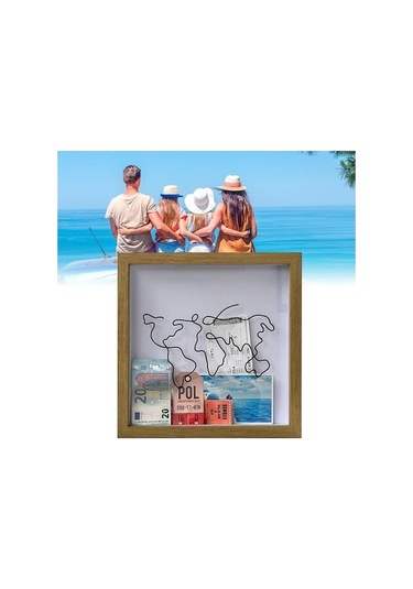 Rogfer Seyahat Gölge Kutusu Çerçevesi, Hatıralar, Para, Bilet Ahşap Rengi İçin Yuvalı 29 X 29 Cm