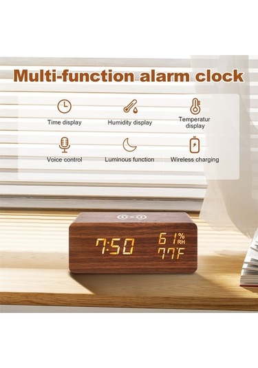 Goldenqian Dijital Çalar Saat, Led Akıllı Telefon Kablosuz Şarj Cihazı Zvfzme Kahve