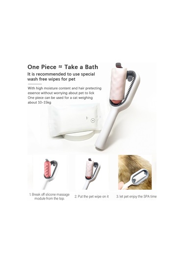 Vkemall Kedi Köpek 4'lü Fonksiyonlu Tüy Temizleme Aleti - Dökülen Tüy Alma, Masaj, Saç Temizleme, Güzellik Bakıcısı - Pembe Kısa Dişli Ve 10 Lü Islak Mendil Seti