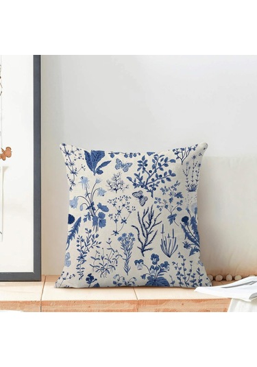 Moveevo 45x45 Cm 2 Adet Poliester Linen Kırmızı Çiçek Desenli Yastık Kılıfı - Gizli Fermuar, Dayanıklı, Ev/koltuk/araba İçin Mavi