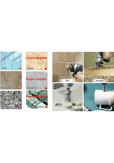 Cam Fayans Delme Mermer Granit Yuvarlak Delik Panç Elmas Uçlu