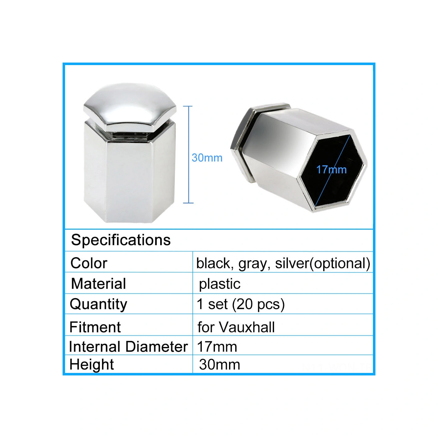 Neevoyu Vauxhall İçin 17mm Çelik Jant Somun Kapakları 20 Adet + Uygulama Aracı - Gümüş Renk, 30mm Yükseklik